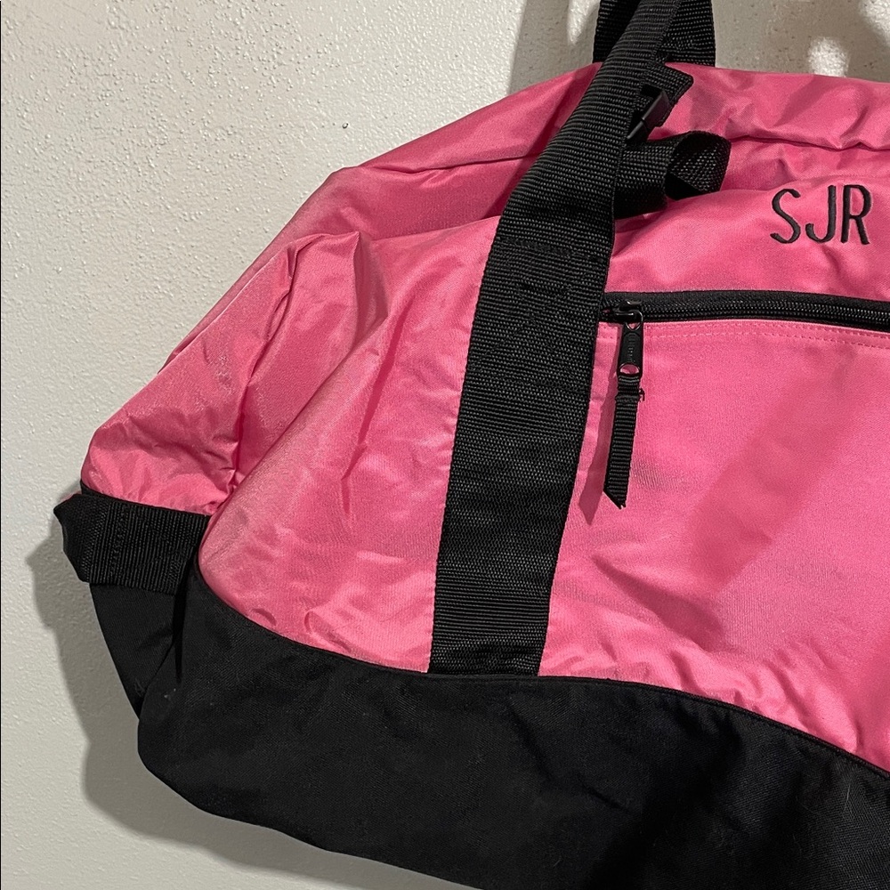 LL Bean Pink Black Nylon Duffel Gym Travel Bag Shoulder Strap Weekend Carry Tote